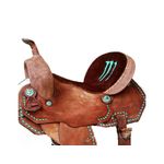 SELA FORMA PROTEC HORSE COURO MARROM - COURO SIMPLES TENTO TURQUESA/ASSENTO BORDADO/ABA RECORTADA