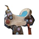 SELA FORMA PROTEC HORSE COURO BEGE- BORDADO FLOR/ASSENTO AZUL/ABA RECORTADA