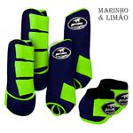 Kit Completo #BiColor Marinho Com Velcro&Viés Colorido| Boleteira Dianteira Traseira e Cloche - Boots Horse