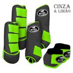 Kit Completo #BiColor Cinza Com Velcro&Viés Colorido| Boleteira Dianteira Traseira e Cloche - Boots Horse
