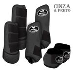 Kit Completo #BiColor Cinza Com Velcro&Viés Colorido| Boleteira Dianteira Traseira e Cloche - Boots Horse