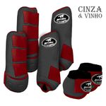 Kit Completo #BiColor Cinza Com Velcro&Viés Colorido| Boleteira Dianteira Traseira e Cloche - Boots Horse
