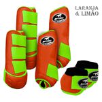 Kit Completo #BiColor Laranja Com Velcro&Viés Colorido| Boleteira Dianteira Traseira e Cloche - Boots Horse