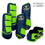 Kit Completo #BiColor Petróleo Com Velcro&Viés Colorido| Boleteira Dianteira Traseira e Cloche - Boots Horse