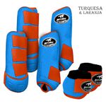 Kit Completo #BiColor Turquesa Com Velcro&Viés Colorido| Boleteira Dianteira Traseira e Cloche - Boots Horse