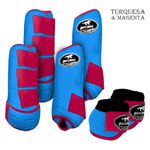 Kit Completo #BiColor Turquesa Com Velcro&Viés Colorido| Boleteira Dianteira Traseira e Cloche - Boots Horse