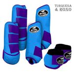 Kit Completo #BiColor Turquesa Com Velcro&Viés Colorido| Boleteira Dianteira Traseira e Cloche - Boots Horse