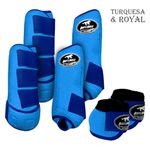 Kit Completo #BiColor Turquesa Com Velcro&Viés Colorido| Boleteira Dianteira Traseira e Cloche - Boots Horse