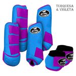 Kit Completo #BiColor Turquesa Com Velcro&Viés Colorido| Boleteira Dianteira Traseira e Cloche - Boots Horse