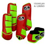 Kit Completo #BiColor Vermelho Com Velcro&Viés Colorido| Boleteira Dianteira Traseira e Cloche - Boots Horse