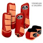 Kit Completo #BiColor Vermelho Com Velcro&Viés Colorido| Boleteira Dianteira Traseira e Cloche - Boots Horse