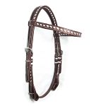 Cabeçada de Couro Testa Com Afogador Engate Rápido e 1 Fileira de Tento Branco - Protec Horse