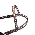 Cabeçada de Couro Testa Com Afogador Engate Rápido e 1 Fileira de Tento Branco - Protec Horse