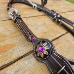 Cabecada Testa Couro Café Strass Magenta Com Afogador e Engate Rápido Cod.8515 - Protec Horse