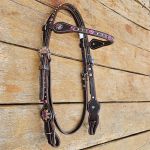 Cabecada Testa Couro Café Strass Magenta Com Afogador e Engate Rápido Cod.8515 - Protec Horse