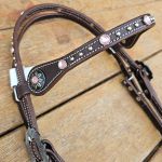 Cabecada Testa Couro Café Strass Rosa Com Afogador e Engate Rápido Cod.8515 - Protec Horse