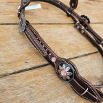 Cabecada Testa Couro Café Strass Rosa Com Afogador e Engate Rápido Cod.8515 - Protec Horse