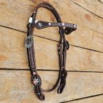 Cabecada Testa Couro Café Strass Rosa Com Afogador e Engate Rápido Cod.8515 - Protec Horse