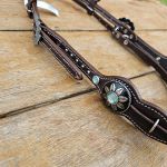 Cabecada Testa Couro Café Strass Turquesa Com Afogador e Engate Rápido Cod.8515 - Protec Horse