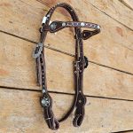 Cabecada Testa Couro Café Strass Turquesa Com Afogador e Engate Rápido Cod.8515 - Protec Horse