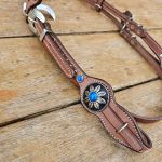 Cabecada Testa Couro Marrom Pedra Azul Com Afogador e Engate Rápido Cod.8515 - Protec Horse