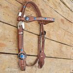 Cabecada Testa Couro Marrom Pedra Azul Com Afogador e Engate Rápido Cod.8515 - Protec Horse