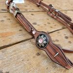 Cabecada Testa Couro Marrom Strass Rosa Com Afogador e Engate Rápido Cod.8515 - Protec Horse