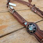 Cabecada Testa Couro Marrom Strass Turquesa Com Afogador e Engate Rápido Cod.8515 - Protec Horse