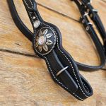 Cabecada Testa Couro Preto Strass Furta Cor Com Afogador e Engate Rápido Cod.8515 - Protec Horse