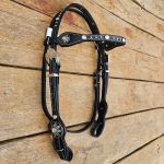 Cabecada Testa Couro Preto Strass Furta Cor Com Afogador e Engate Rápido Cod.8515 - Protec Horse
