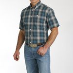 Camisa Cinch Masculina Xadrez Azul Petroleo e Branco Manga Curta - MTW1111463