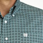 Camisa Cinch Masculina Estampa Azul Petroleo e Branco Geometrica Manga Curta - MTW1111464