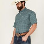 Camisa Cinch Masculina Estampa Azul Petroleo e Branco Geometrica Manga Curta - MTW1111464