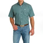 Camisa Cinch Masculina Estampa Azul Petroleo e Branco Geometrica Manga Curta - MTW1111464