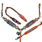 CONJUNTO DE CABECADA E PEITEIRA LARGA + LEVANTADOR BOOTS HORSE - MICANGA AZUL