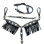 CONJUNTO CABEÇADA PEITEIRA LEVANTADOR PROTEC HORSE MARGARIDA STRAS TACHA E FRANJA