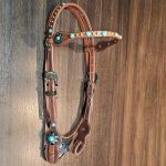 Cabecada Couro Marrom Pedra Azul Turquesa Cod.7507 - Boots Horse