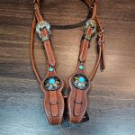 Cabecada Couro Marrom Pedra Azul Turquesa Cod.7507 - Boots Horse