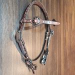 Conjunto Cabeçada Peiteira Levantador Couro Marrom Com Strass & Pedrinhas Rosa Cod.8562 - Boots Horse