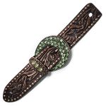 Correia De Espora Bordada Com Fivela de Strass Verde - Master Selas