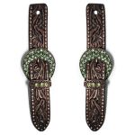 Correia De Espora Bordada Com Fivela de Strass Verde - Master Selas