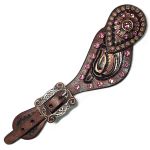Correia De Espora Bordada Com Margarida e Strass Rosa - Master Selas
