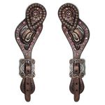 Correia De Espora Bordada Com Margarida e Strass Rosa - Master Selas
