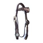 Conjunto Cabeçada e Peiteira - Levantador Couro com Strass Cravejada - Café & Creme - Protec Horse