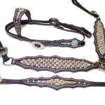 Conjunto Cabeçada e Peiteira - Levantador Couro com Strass Cravejada - Café & Creme - Protec Horse