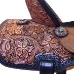 Sela Protec Horse Oficial Couro Marrom -Bordado de Flores e Contorno Café