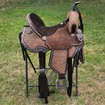 Sela Tambor Oficial Protec Horse Couro Balaiado Aba Recortada Tenteado Branco #7107