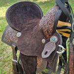 Sela Tambor Oficial Protec Horse Neoprene Bordado em Couro Floral Aba Quadrada #8189