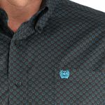 Camisa Masculina Classic Fit Western Manga Longa Turquesa & Cinza #MTW1105957 - Cinch