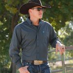 Camisa Masculina Classic Fit Western Manga Longa Turquesa & Cinza #MTW1105957 - Cinch